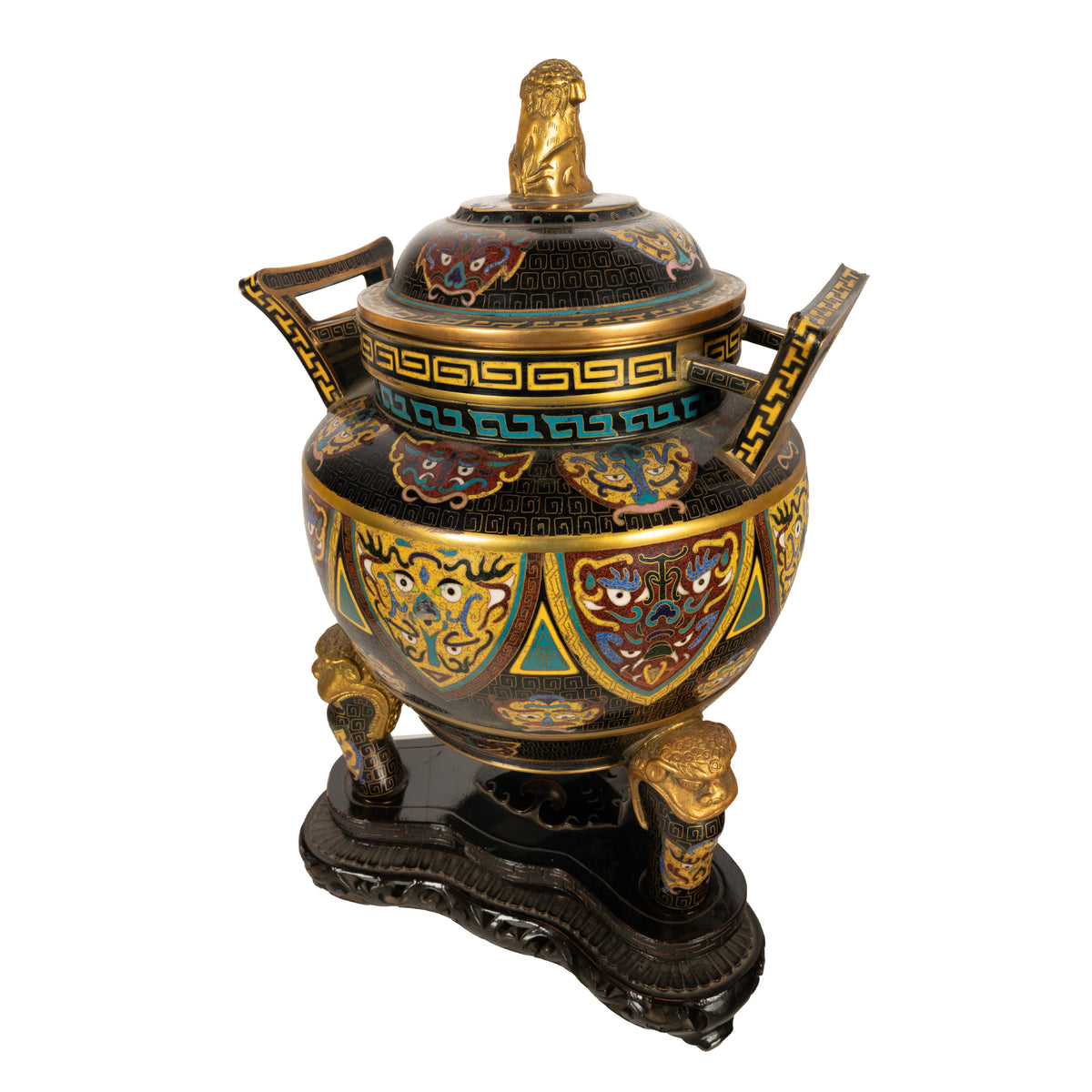 Antique Chinese Qing Dynasty Cloisonne Censer Ding Lidded Incense Burner 1870