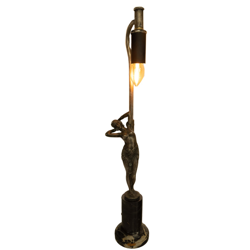 Antique French Art Deco Bronze Nude Female Dancer Statue Sculpture Lamp Demetre Chiparus 1925