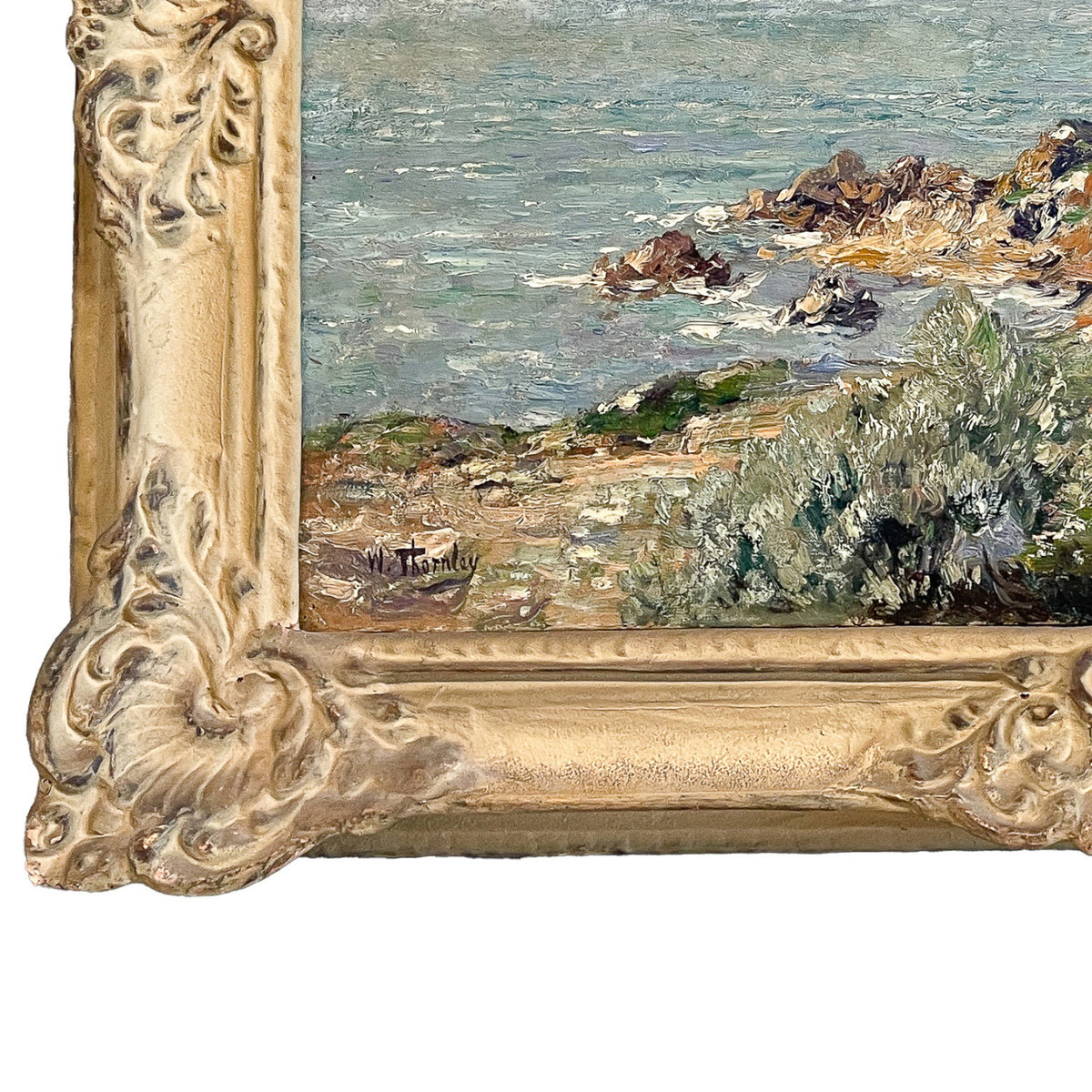 Antique French Impressionist Oil on Canvas Painting Sea Landscape Antibes France by William Georges Thornley 1888