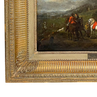 Flemish Early 17th Century Old Master Oil on Panel Painting Hunting Scene By by Peter Van Lint, 1620