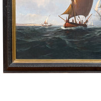 Antique 19th Century Maritime Seascape War Ship Oil Painting HMS Britannia by Robert Strickland Thomas, 1835