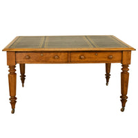 Antique English Oak & Leather Top Double-Sided Library Table Partner's Desk 1860