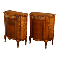Pair Antique 18thC French Louis XV Inlaid Marquetry Ormolu Tambour Cabinets 1780