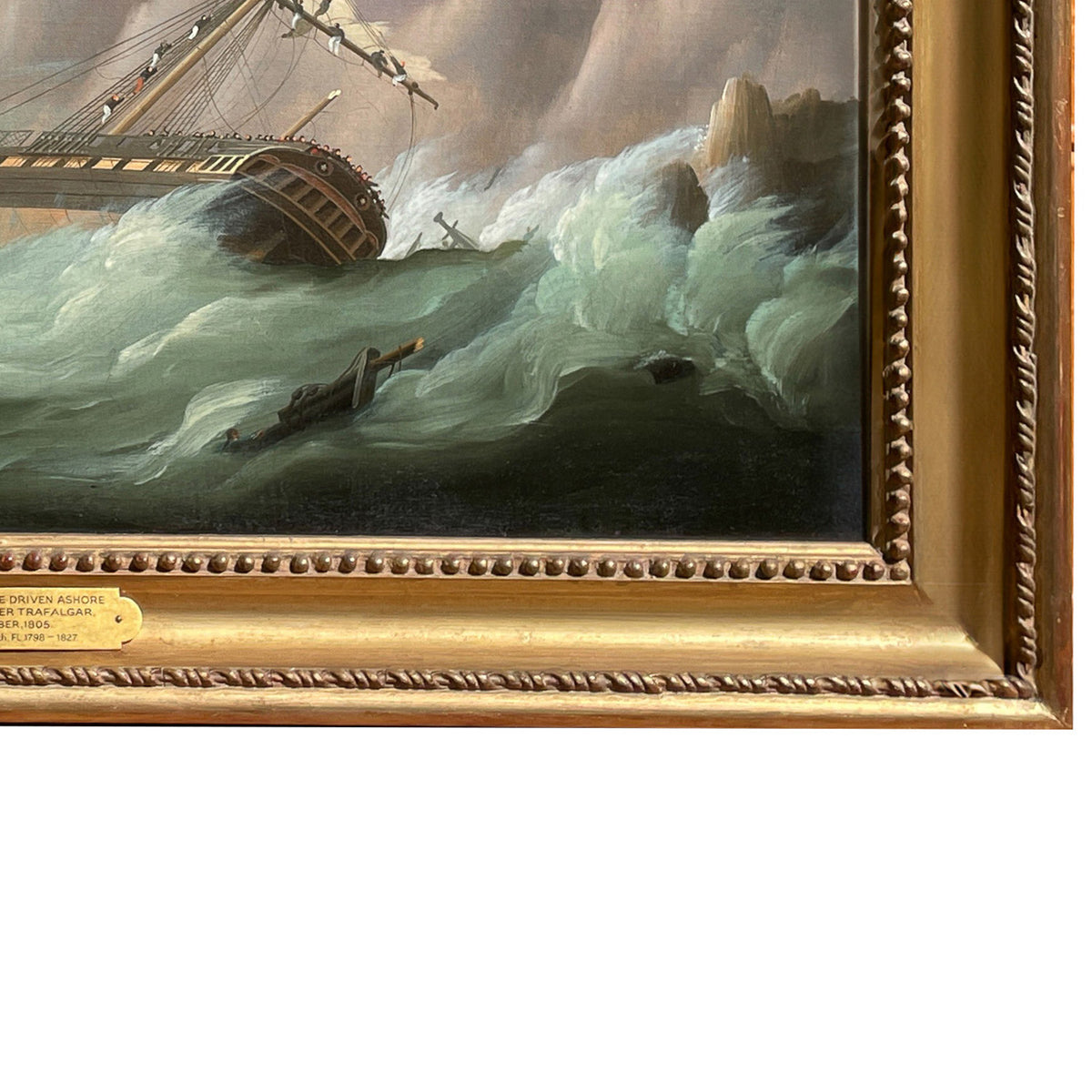 Antique Marine Naval Ships Oil Painting French Frigate After Battle of Trafalgar by Thomas Buttersworth, 1805