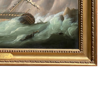 Antique Marine Naval Ships Oil Painting French Frigate After Battle of Trafalgar by Thomas Buttersworth, 1805