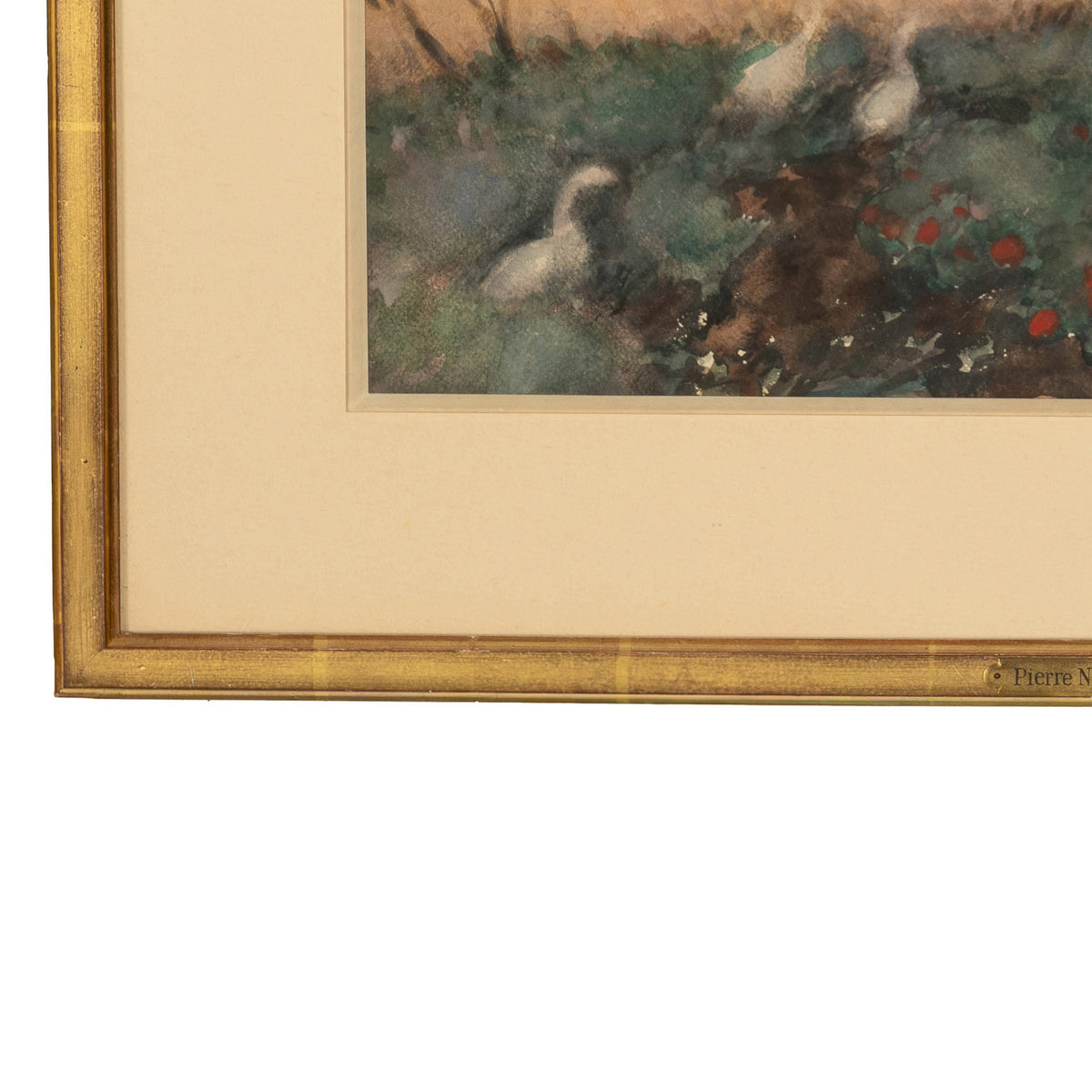 Russian French Impressionist Watercolor Gouache Landscape with Geese Painting by Pyotr Alexandrovich Nilus 1930