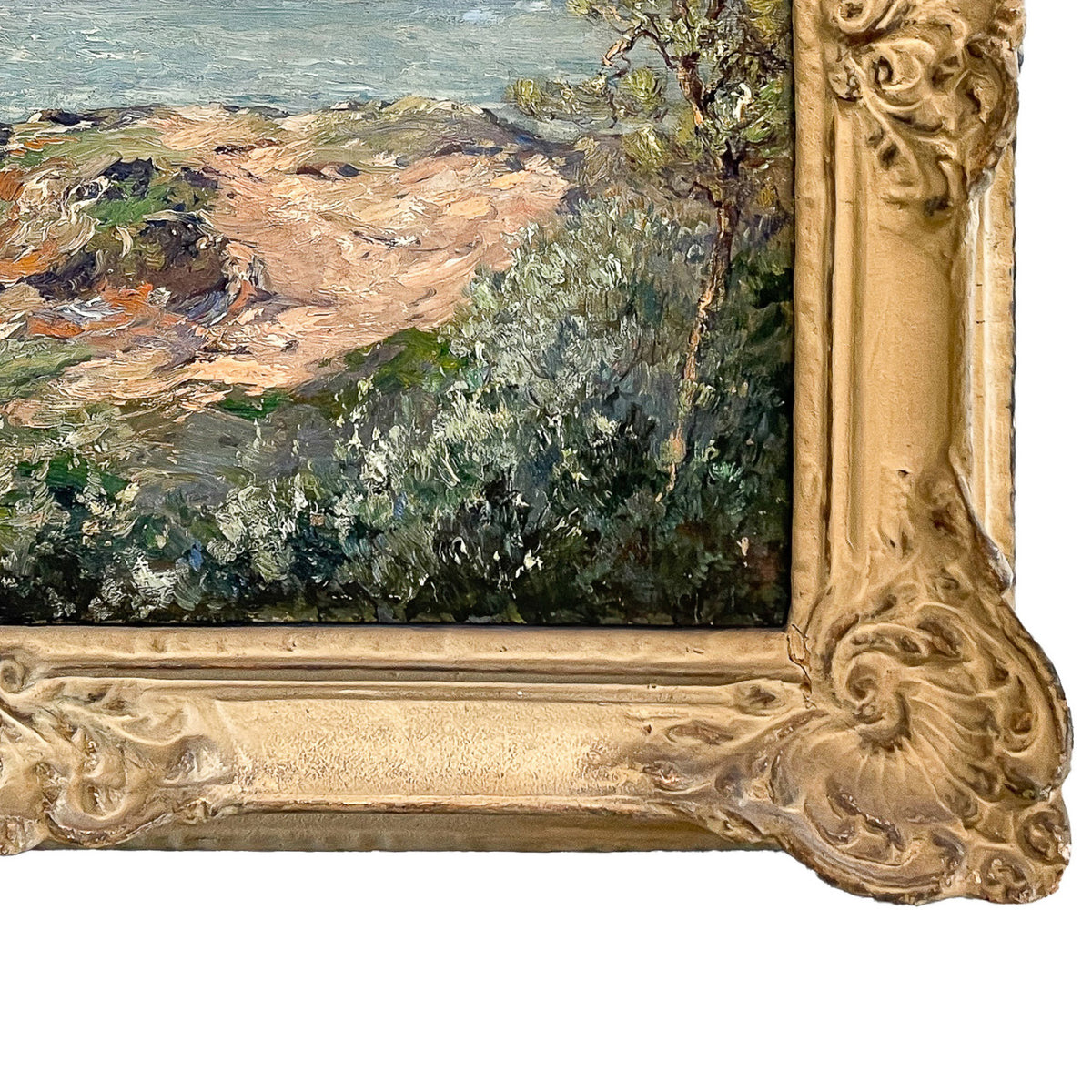 Antique French Impressionist Oil on Canvas Painting Sea Landscape Antibes France by William Georges Thornley 1888