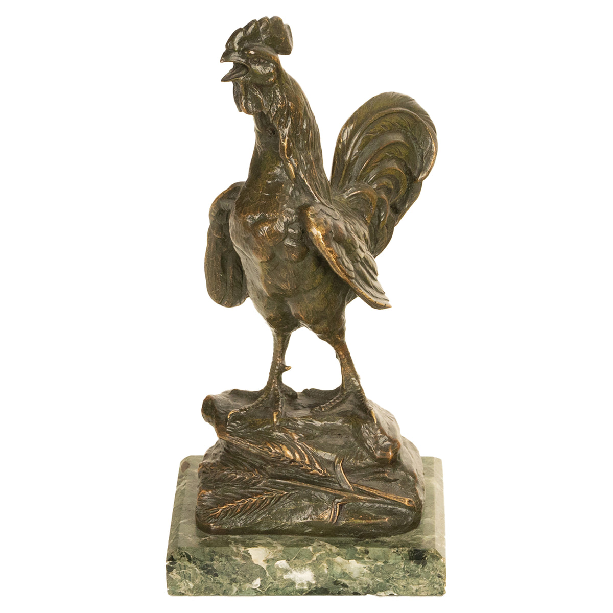 Antique French Bronze Animalier Sculpture Statue Rooster Cockerel Chicken by Louis-Albert Carvin, 1900