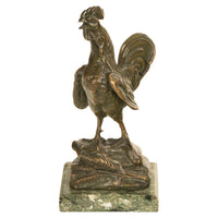 Antique French Bronze Animalier Sculpture Statue Rooster Cockerel Chicken by Louis-Albert Carvin, 1900