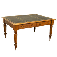 Antique English Oak & Leather Top Double-Sided Library Table Partner's Desk 1860
