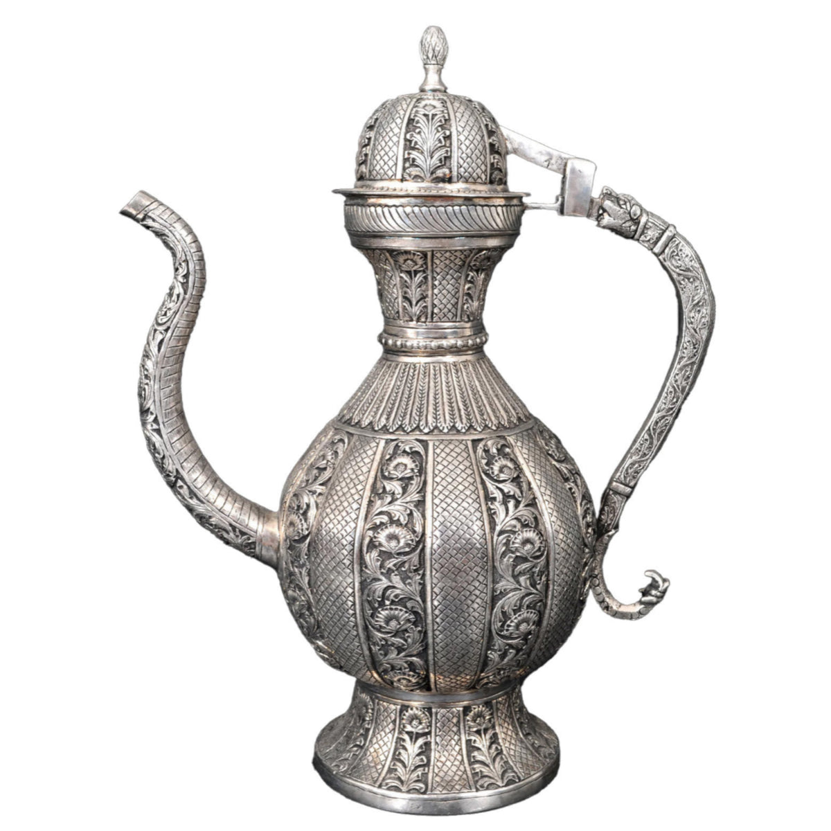 Large Antique Islamic Persian Qajar Period Ottoman Engraved Silver Ewer Pitcher 1880