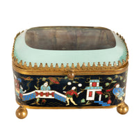 Antique French Gilt Brass Cloisonne Chinoiserie Champleve Jewelry Box Casket, 1880