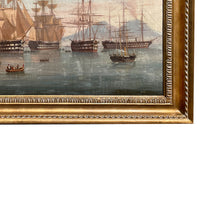 Antique Maritime Ships Oil Painting "British Fleet Bay of Naples"  by Tommaso De Simone, 1860