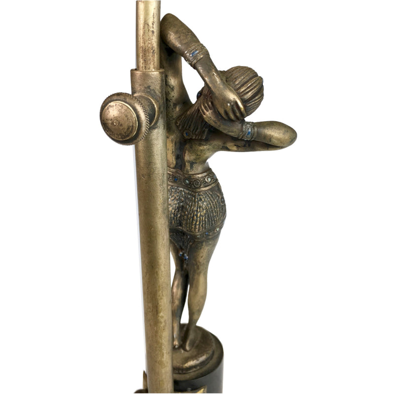 Antique French Art Deco Bronze Nude Female Dancer Statue Sculpture Lamp Demetre Chiparus 1925