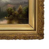 Antique American Realist Oil Painting Landscape Mount Hood at Sunset Oregon by Eliza Barchus, 1900