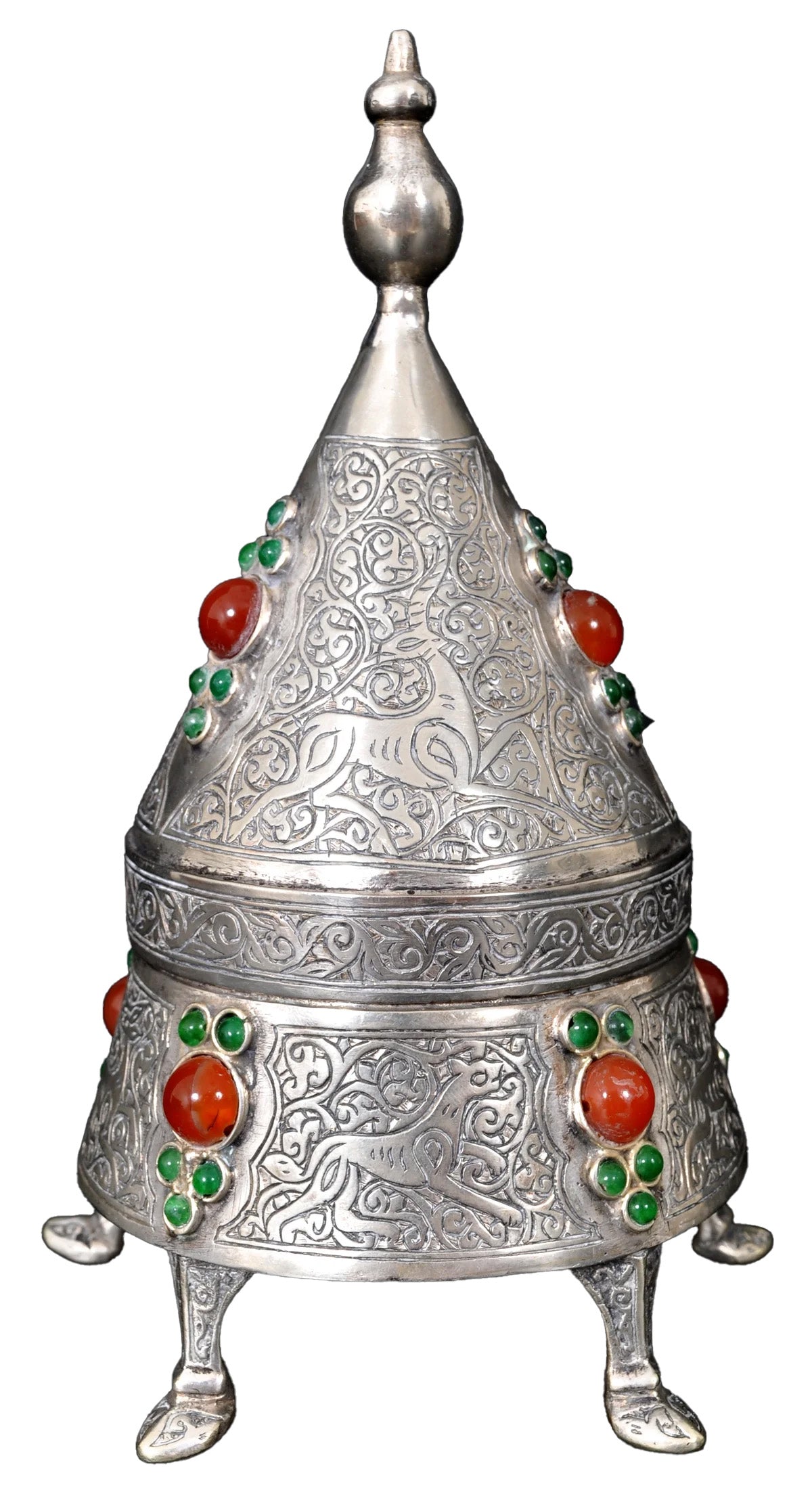 Pair of Antique Islamic Qajar Period Ottoman Persian Silver & Carnelian Boxes 1880