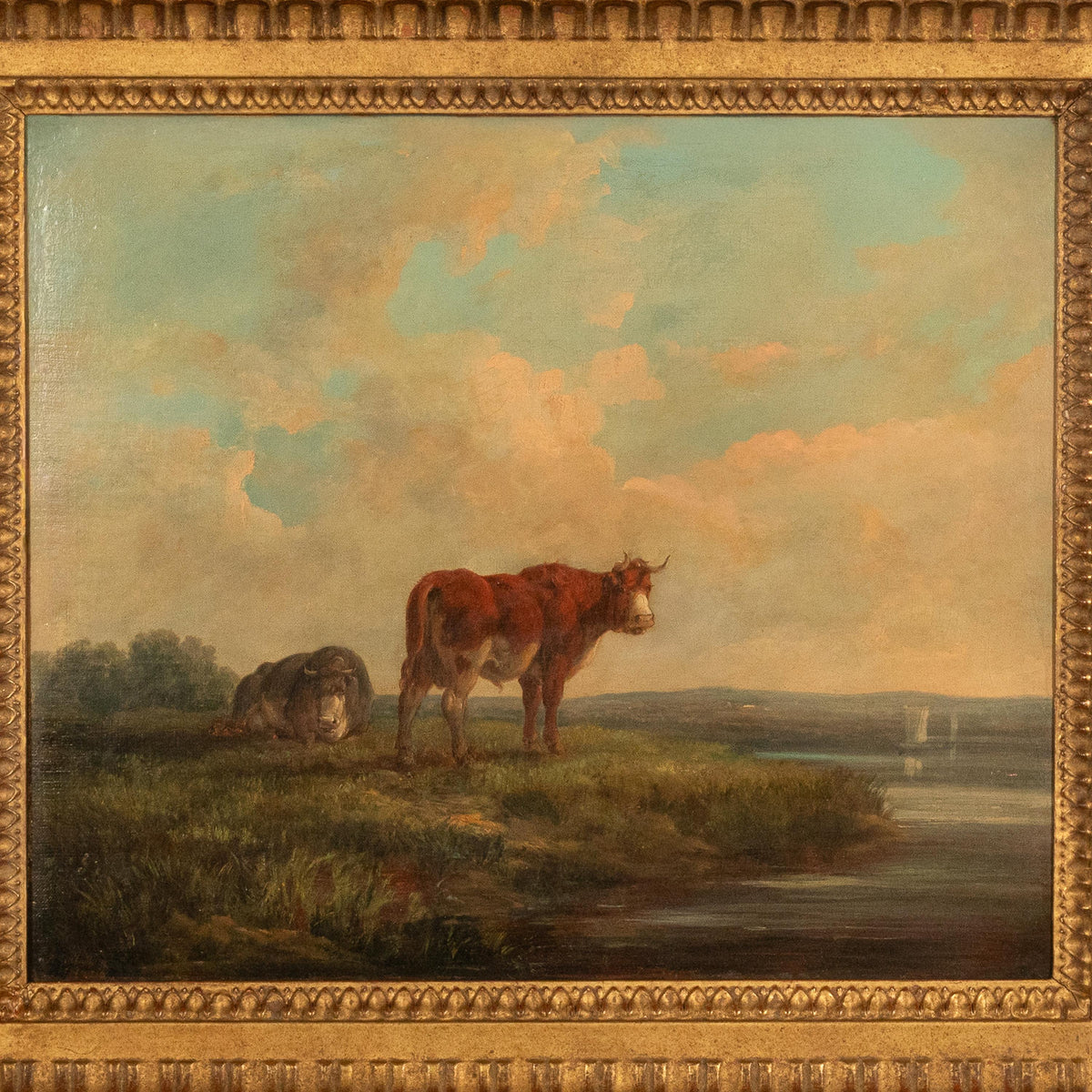 19th Century Oil Painting Pastoral Luminist Romantic Highland Cows Paris Ex-Christie's by Henry Milbourne, 1815