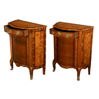 Pair Antique 18thC French Louis XV Inlaid Marquetry Ormolu Tambour Cabinets 1780