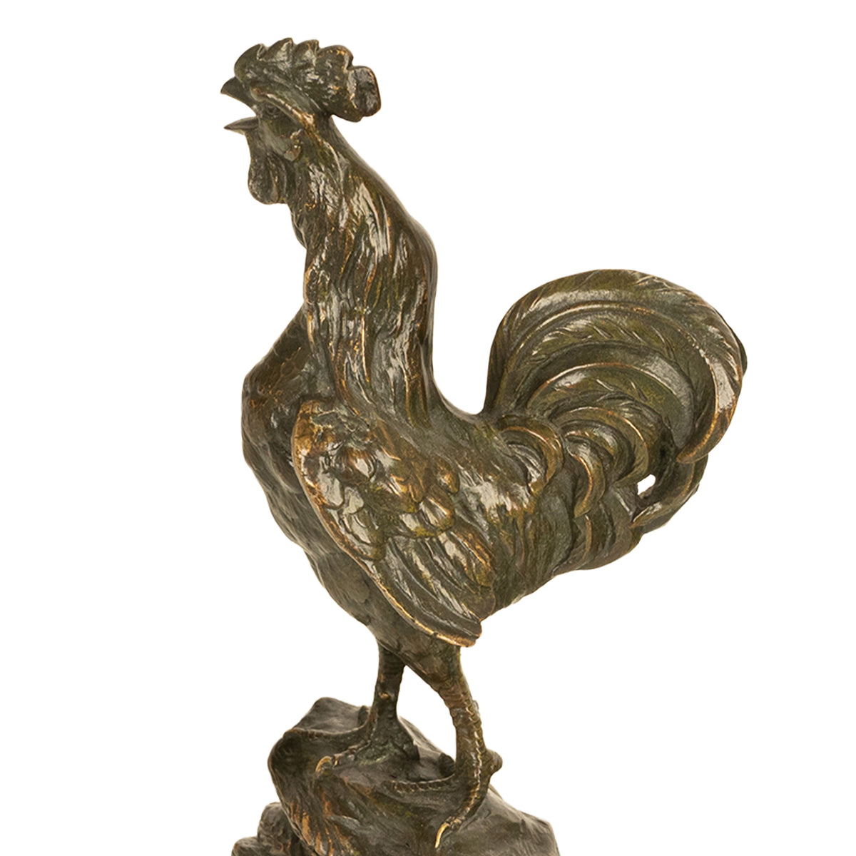 Antique French Bronze Animalier Sculpture Statue Rooster Cockerel Chicken by Louis-Albert Carvin, 1900