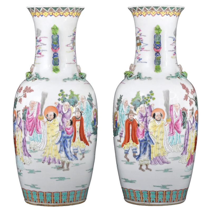 Monumental Pair of Antique Chinese Qing Dynasty (1644-1912) Famille Rose Porcelain Vases