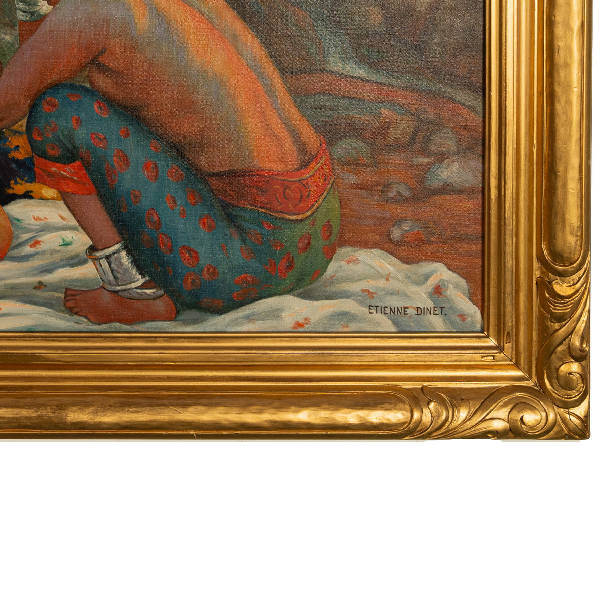 Large Orientalist Oil Painting North African Algeria Nude Tattooed Berber Women by Nasreddine Dinet Circa 1910