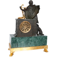 Antique French Empire Gilt Bronze & Marble Statue Clock of Homer by Ravrio 1810