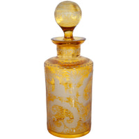 Antique Pair 19th Century Etched Bohemian Amber Glass Wine Liquor Decanters 1880