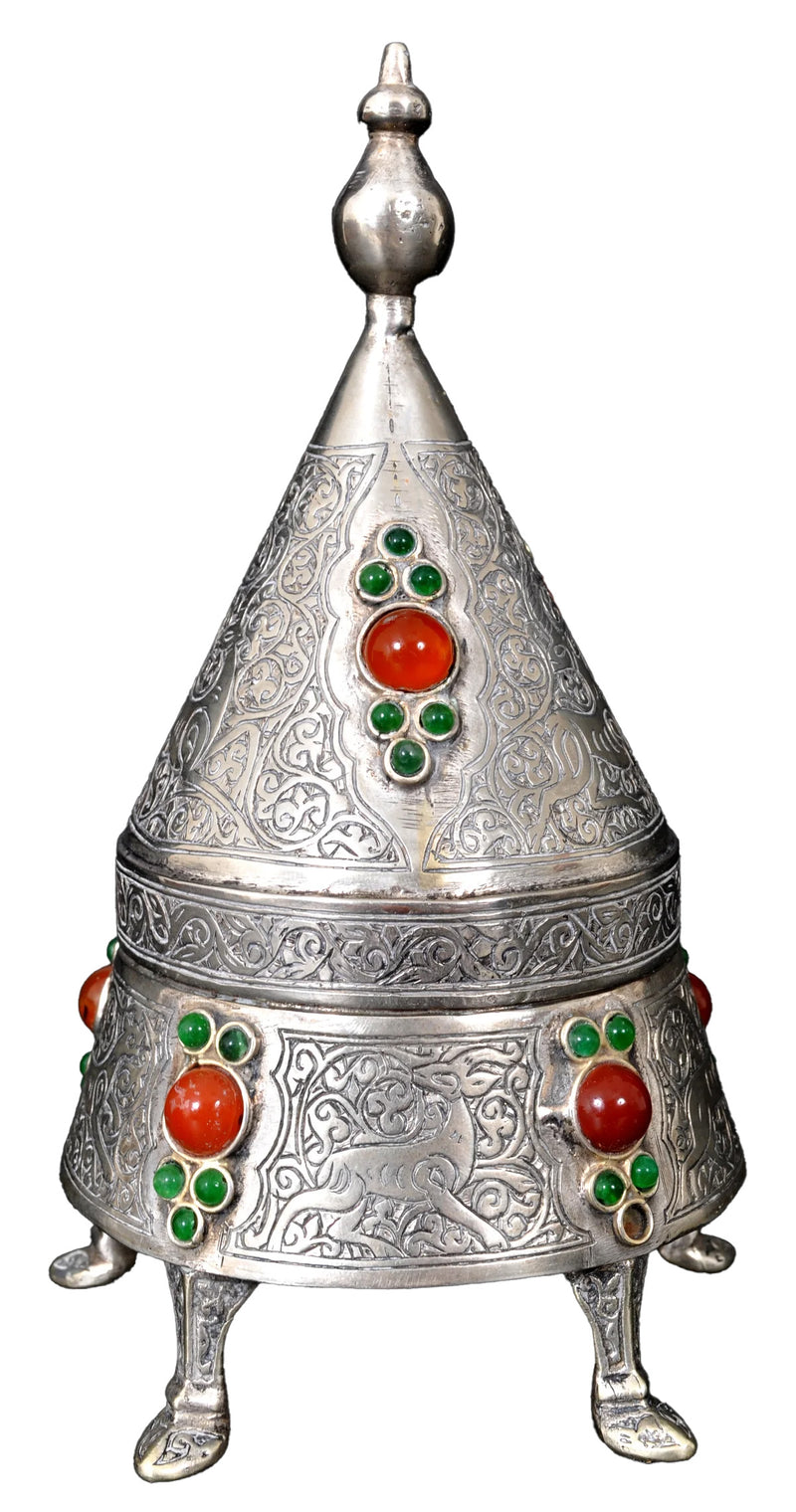 Pair of Antique Islamic Qajar Period Ottoman Persian Silver & Carnelian Boxes 1880