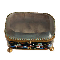 Antique French Gilt Brass Cloisonne Chinoiserie Champleve Jewelry Box Casket, 1880