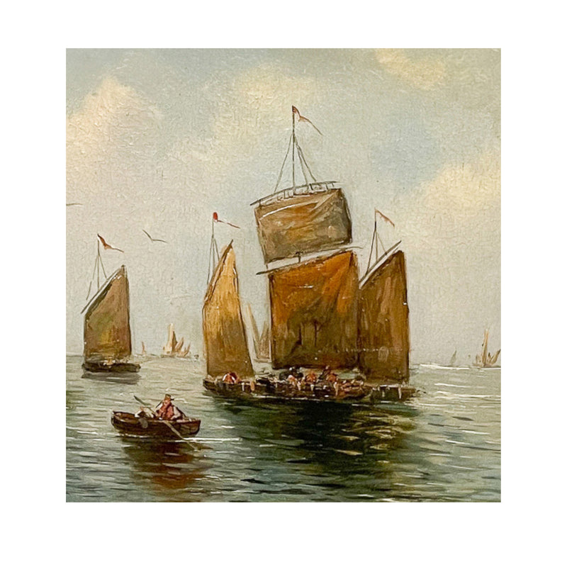 Pair Antique 19th Century Oil Canvas Paintings Dutch Marine Nautical Ships Seascapes by F. Lohse 1870