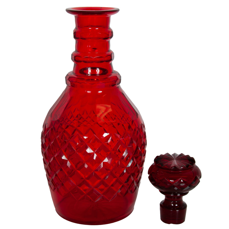 Antique Austrian Bohemian Red Cut Glass Wine Liquor Decanters & Stoppers 1880