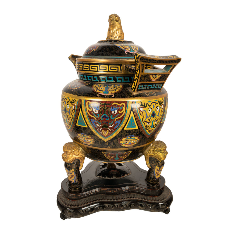 Antique Chinese Qing Dynasty Cloisonne Censer Ding Lidded Incense Burner 1870