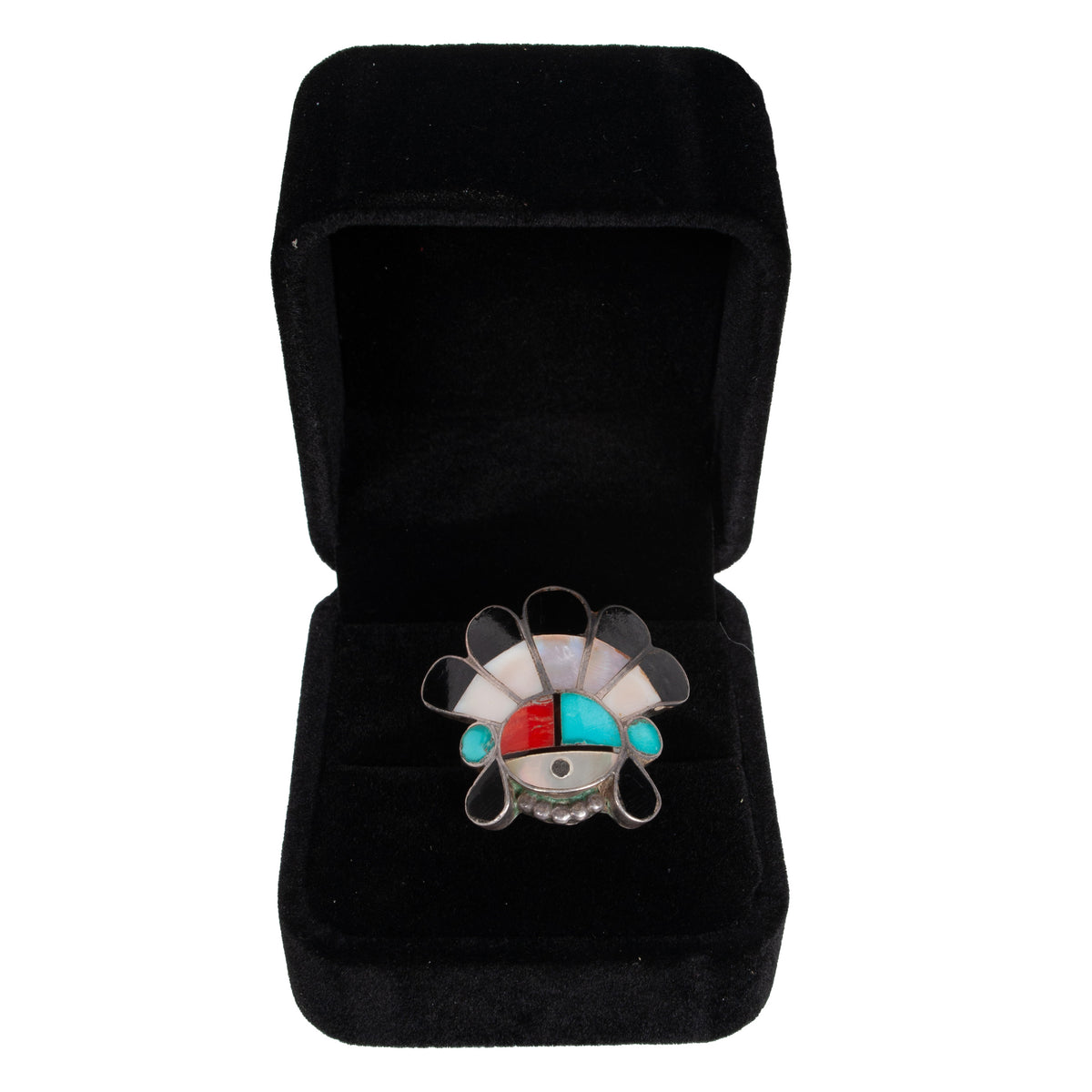 Zuni Pueblo Inlaid Silver Sunface Necklace Bracelet Ring by Burdian Eustace 1960