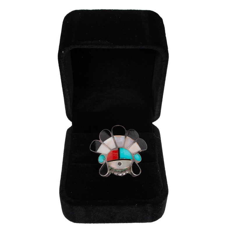 Zuni Pueblo Inlaid Silver Sunface Necklace Bracelet Ring by Burdian Eustace 1960