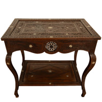 Antique Islamic Moorish Arab Mother-of-Pearl Inlaid & Carved Table Damascus 1890