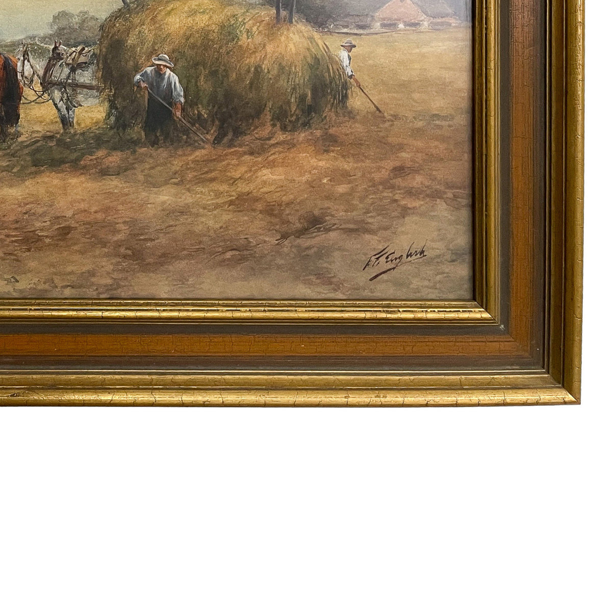 Antique American Watercolor Painting Bucks County Pennslyvania Horses Farm by Frank F. English 1910