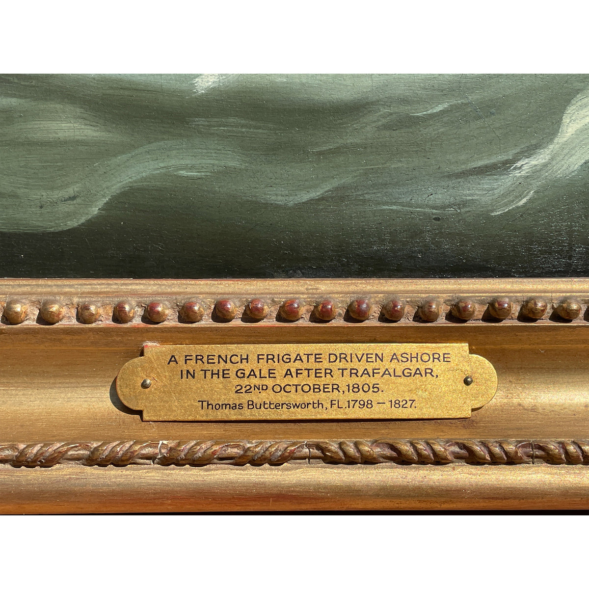 Antique Marine Naval Ships Oil Painting French Frigate After Battle of Trafalgar by Thomas Buttersworth, 1805