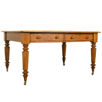 Antique English Oak & Leather Top Double-Sided Library Table Partner's Desk 1860