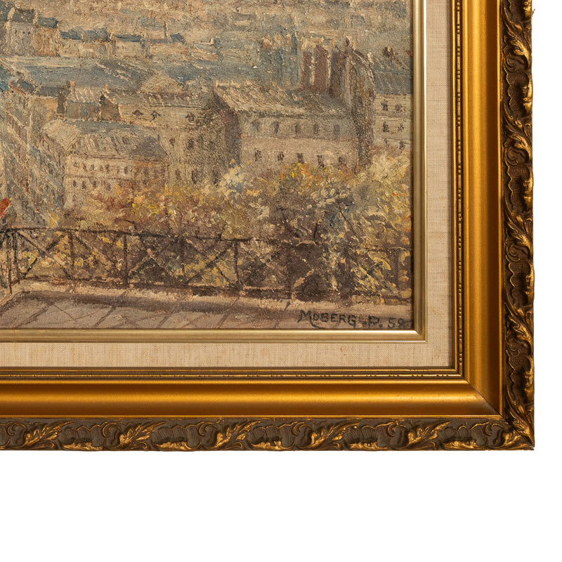 French Modernist Impressionist Oil Painting Paris Cityscape Landscape Scene by Pierre Moberg 1958