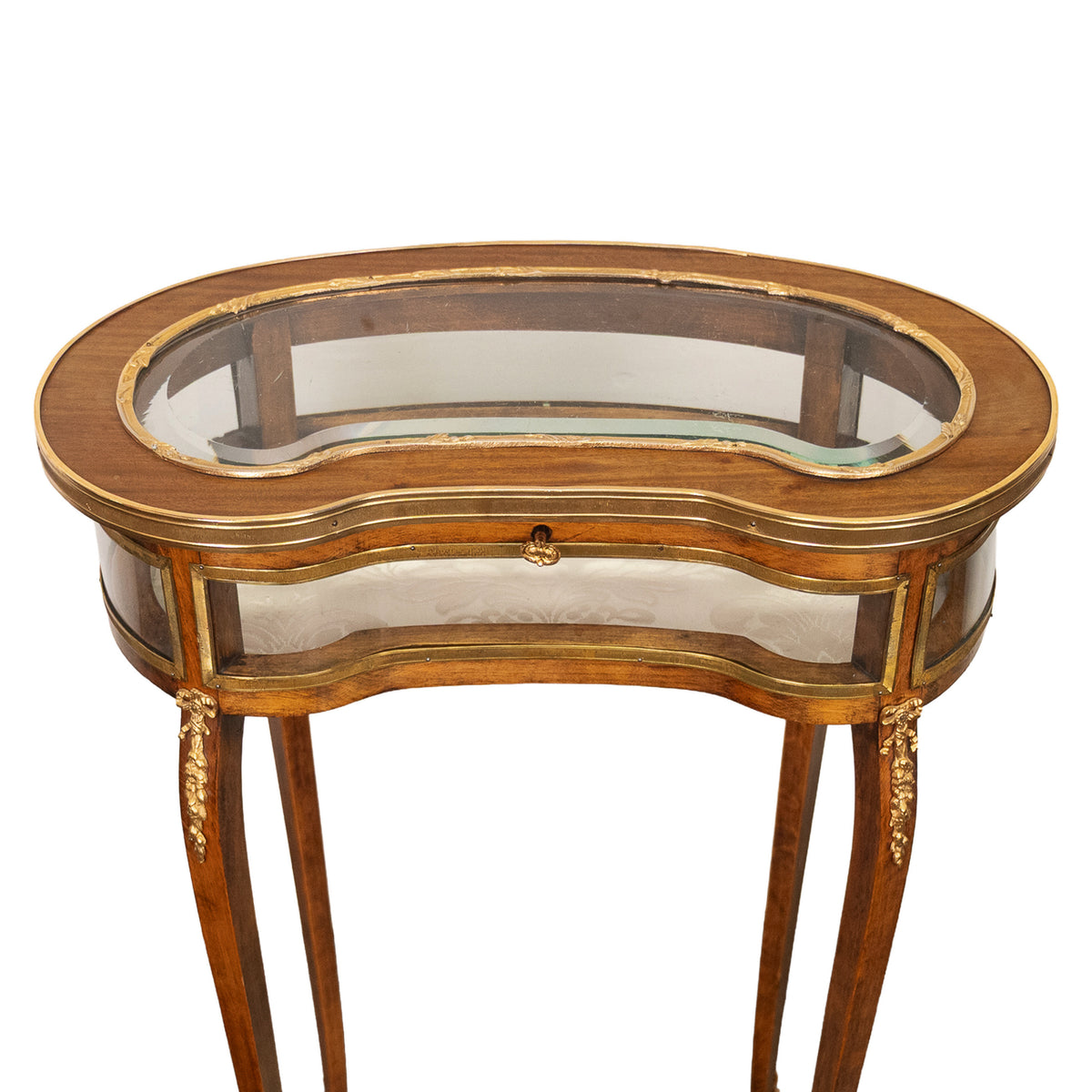 Antique 19thC French Louis XV Ormolu & Walnut Bijouterie Jewelry Table Vitrine, 1880