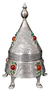 Pair of Antique Islamic Qajar Period Ottoman Persian Silver & Carnelian Boxes 1880