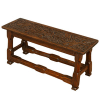 Antique English Carved Oak Arts & Crafts Hall Bench Seat 'Birds in a Tree' 1900