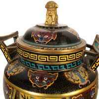 Antique Chinese Qing Dynasty Cloisonne Censer Ding Lidded Incense Burner 1870