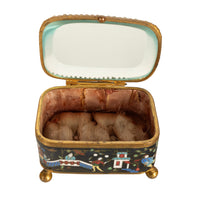 Antique French Gilt Brass Cloisonne Chinoiserie Champleve Jewelry Box Casket, 1880