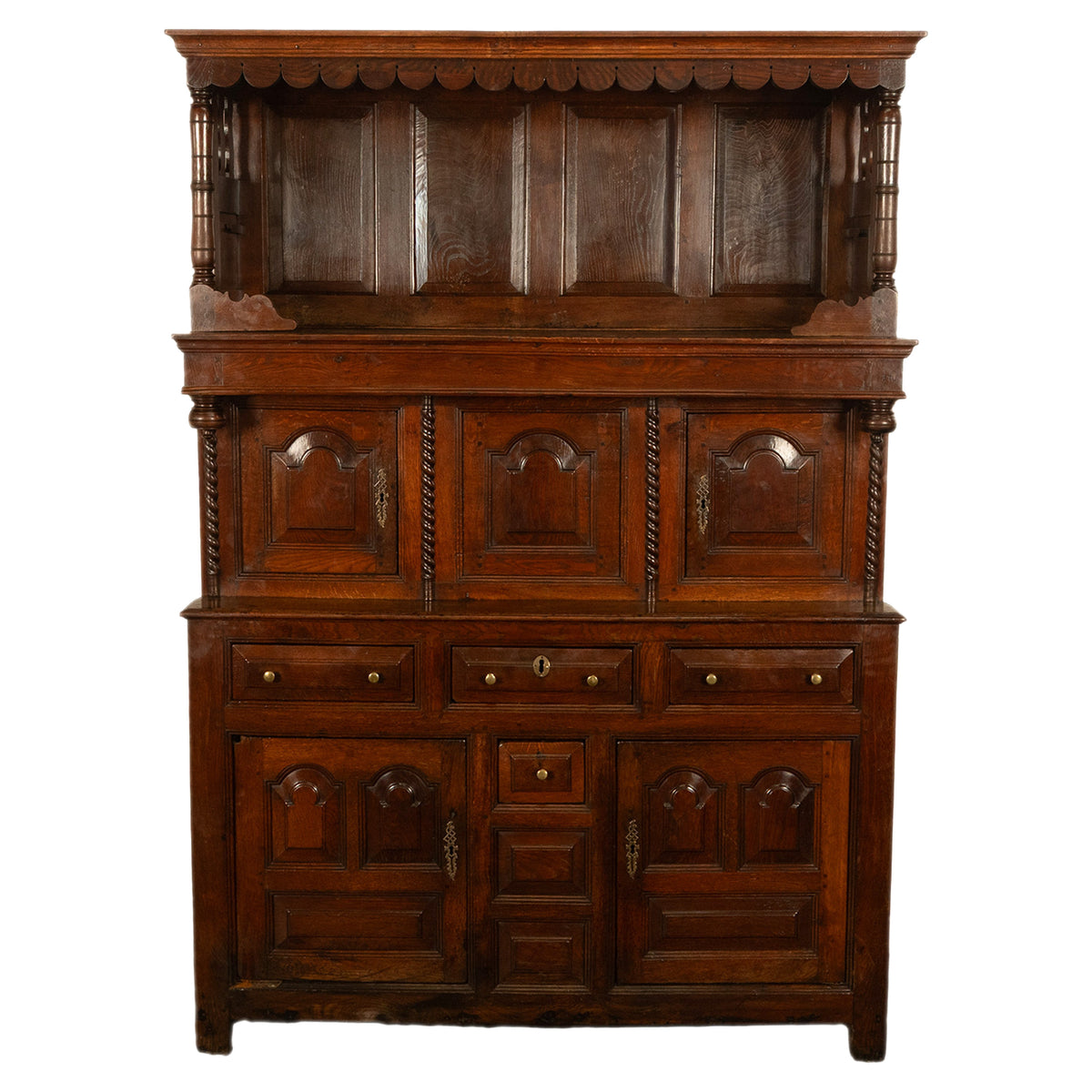 Antique Early 18th Century Carved Oak Welsh Cwpwrdd Tridarn Cupboard Cabinet 1730