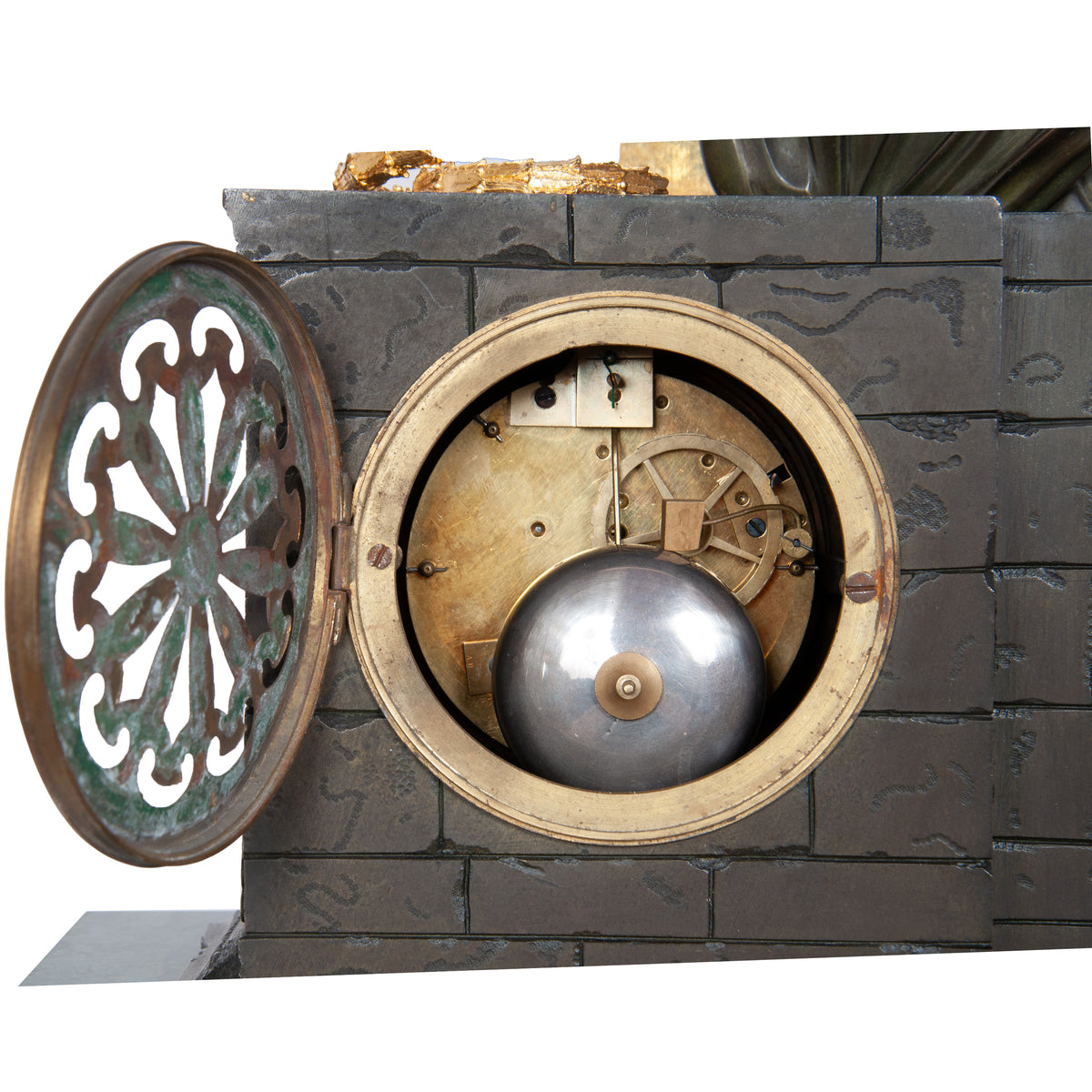 Antique French Empire Gilt Bronze & Marble Statue Clock of Homer by Ravrio 1810