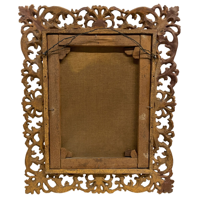 Antique Italian Genre Scene Oil Painting "Shoe Shiner" Cobbler by Ezio Ricci Gilded Florentine Frame, Circa 1910