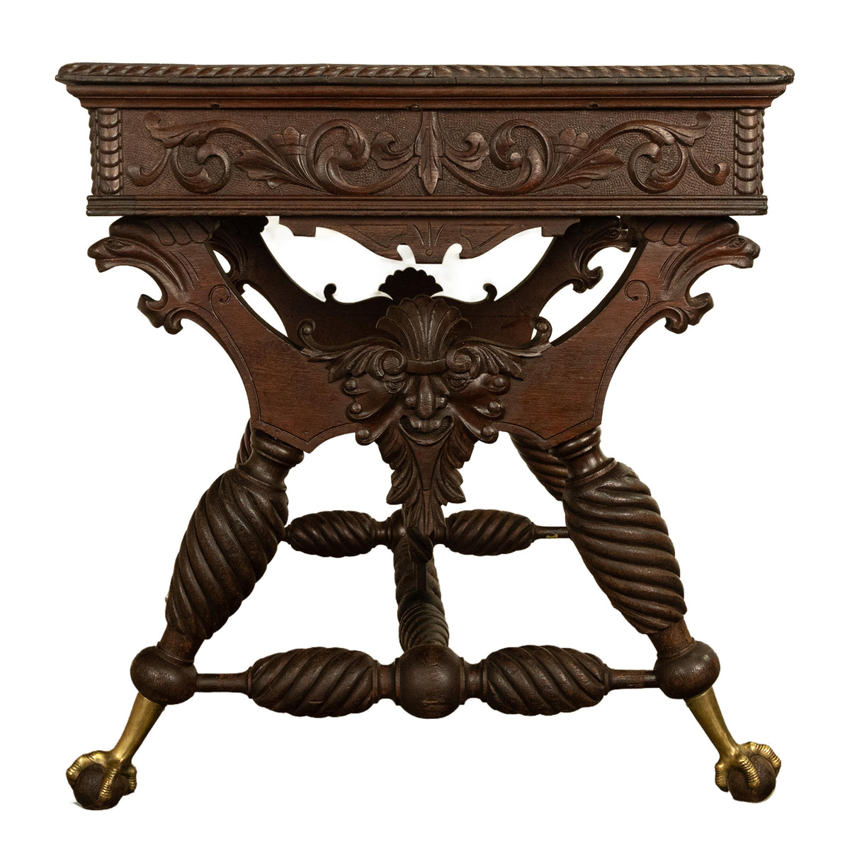 Aesthetic Movement Merklen Brothers Carved Walnut Library Table Desk NY 1890