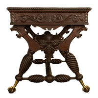 Aesthetic Movement Merklen Brothers Carved Walnut Library Table Desk NY 1890