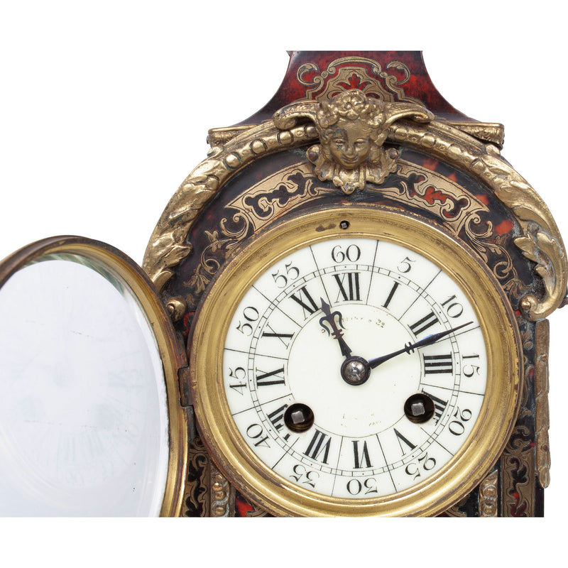 Antique French Tortoiseshell & Brass Inlaid Boulle Ormolu 8 Day Clock Paris 1880